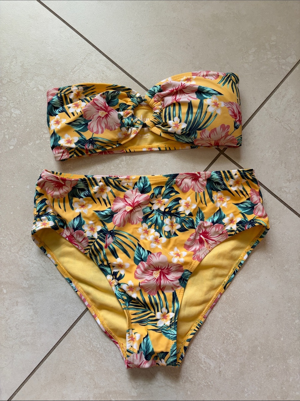 Floral Bandeau Bikini Set in Yellow